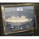 A contemporary silver plated frame depicting the cruise liner 'Aurora'