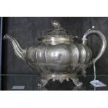 A Victorian silver melon-shaped tea pot, London 1839