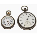 A lady's silver fob watch, together with a key wind pocket watch (2)