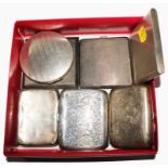 Six silver cigarette cases, one by Maplin & Webb, and a powder compact