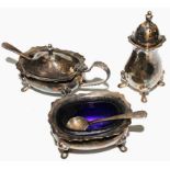 A three-piece silver plated cruet set