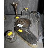 An assortment of lady's silver vanity accessories, to include hand mirror, clothes brush, silver