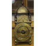 A 17th century brass lantern clock by 'Joshua Smyth of Steyning in Suffolk' with circular dial, Rom