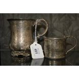 A Victorian child's silver christening mug with bright cut decoration, London 1854, together with