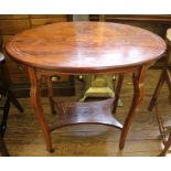 An Edwardian rosewood oval occasional or centre table with overall string inlay, marquetry depiction