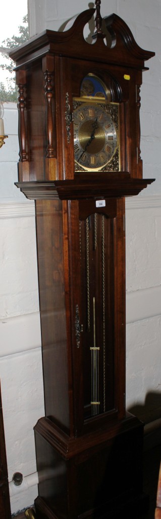 A George III style long case clock by Emperor clocks Company Ltd. with broken neck swan pediments