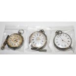 A collection of three lady's silver fob watches