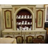 A 19th century-style French painted kitchen dresser with shaped cornice, central open shelving