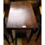 An early 20th century oak-stained drop leaf table with shaped top, twin drop leaves, raised on