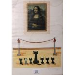 Jacqueline Cooper, limited print, 17/100 MUSEUM CATS  and a smaller print of a Christmas scene, 35cm