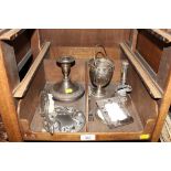 An assortment of eight silver plated items, to include hand mirror and brush, two small photograph