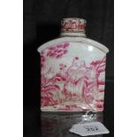 A French 19th century porcelain crackle ware tea canister with domed top and lid with hand painted