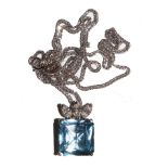 An aquamarine and diamond pendant, the aquamarine of octagonal shape, step cut, approx weigh 6.6