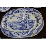 A set of three graduated 19th century blue and white' India Vase' meat platters with floral and