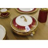 An Ainsley bone china sixty-seven piece service with gold rim and burgandy, pattern 7348, to include