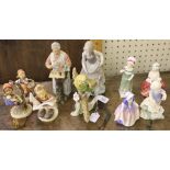 A selection of five small Royal Doulton figurines of young girls and a Lladro figurine of a woman