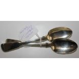 A pair of silver tea spoons, London 1837, by Charles Shipway