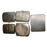 Five silver cigarette cases