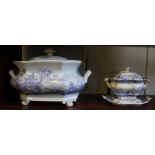 Phillips blue and white printed tureen and a small matching tureen