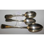 Silver dessert spoons, a silver serving spoon