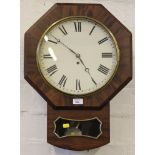 A Victorian mahogany framed octagonal wall clock with circular dial, fusee movement, Roman numerals,