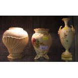 Three Royal Worcester ivory ground vases