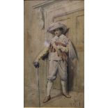 A watercolour of a young swordsman, signed P.J. Antoine (1840-1913), 38cm x 22cm