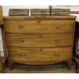 Georgian mahogany bow fronted chest of three drawers on bracket feet. 86H x 100W x 49cmD