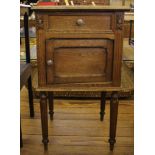 A 19th century bedside cabinet with marble top, one drawer, one cupboard under, on fluted legs,