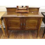 An Edwardian mahogany and cross banded sideboard with cornices, topped gallery, two cupboards