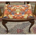 An Edwardian hall stool or piano stool with drop-in upholstered seat, 46H x 50W x 38cmD