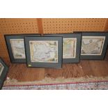 Fifteen map prints of English Countries, framed and mounted