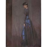 Julian Gordon Mitchell, oil on canvas,  PORTRAIT OF A LADY IN EVENING DRESS unframed, 100cm x 76cm