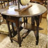 An oak dropleaf table with bobbin turned and blocked legs, parts 18th century, 72H x 82W x 32cmD