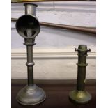 Two brass desktop candle lamps