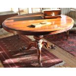 A Victorian mahogany tilt-top circular table, carved tripod feet, 76cm x 126cm diameter