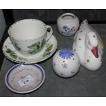 A collection of items by Rye pottery to include a figurine of a duck, a large cup and saucer