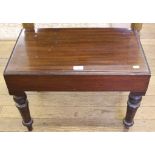 An Edwardian mahogany Bidet with lidded top, ceramic bath and turned legs, 42H x 58W x 34cmD