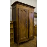 A large French armoire with pannelled doors and moulded cabriole legs, 215H x 135W x 66cmD