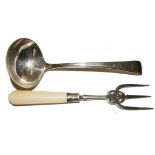 A Georgian silver sauce ladle and a silver bread fork