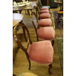 Set of six balloon back dining chairs with pink upholstered seats