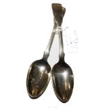 A pair of silver tea spoons, London 1837, by Charles Shipway