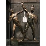 Two spelter figures of gladiators, 28cm high