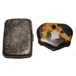 A tortoiseshell purse and silver cigarette case