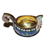 A silver gilt miniature wine tasting vessel decorated in multicoloured enamel, in the form of a