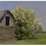 * KUGACH, YURIY (1917-2013) An Old Barn with a Bird Cherry Tree, signed, titled in Cyrillic and