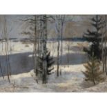 * GERASIMOV, SERGEI (1885-1964) Early Spring by the Lake, signed. Oil on canvas, 59 by 80 cm.