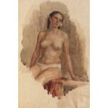 GLADKIY, MIKHAIL (B. 1923) Seated Nude, signed, also further signed, titled in Cyrillic and dated