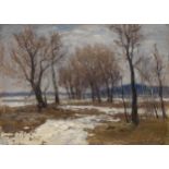 GERASIMOV, SERGEI (1885-1964) The Last Snow, signed and dated 1954. Oil on canvasboard, 50 by 69.5