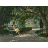 * SAVITSKIY, GEORGIY (1887-1949) Girl on a Bench, signed and dated 1939. Oil on canvas, 50 by 67 cm.